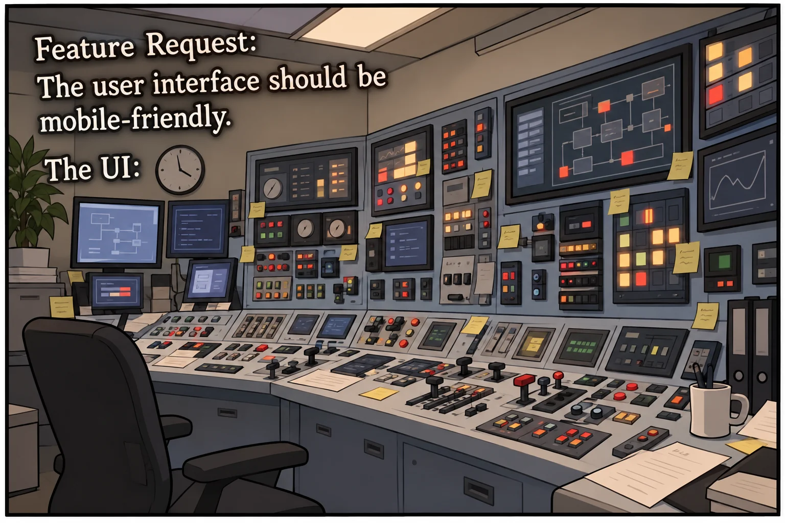 A visual pun about a responsive grid: the same phrase means different things to different people.